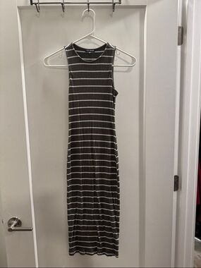 Fashion Nova Green and White Striped Ribbed Tank Midi Dress